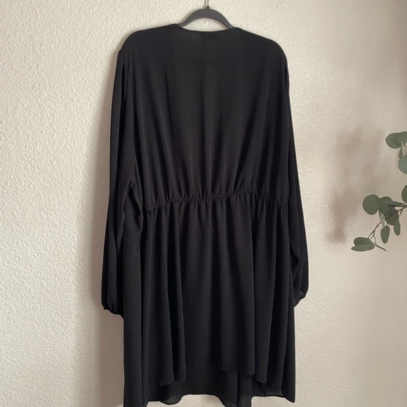 ASOS DESIGN Curve Long Sleeve Tie Front Mini Tea Dress 24 Black - Picture 3 of 11
